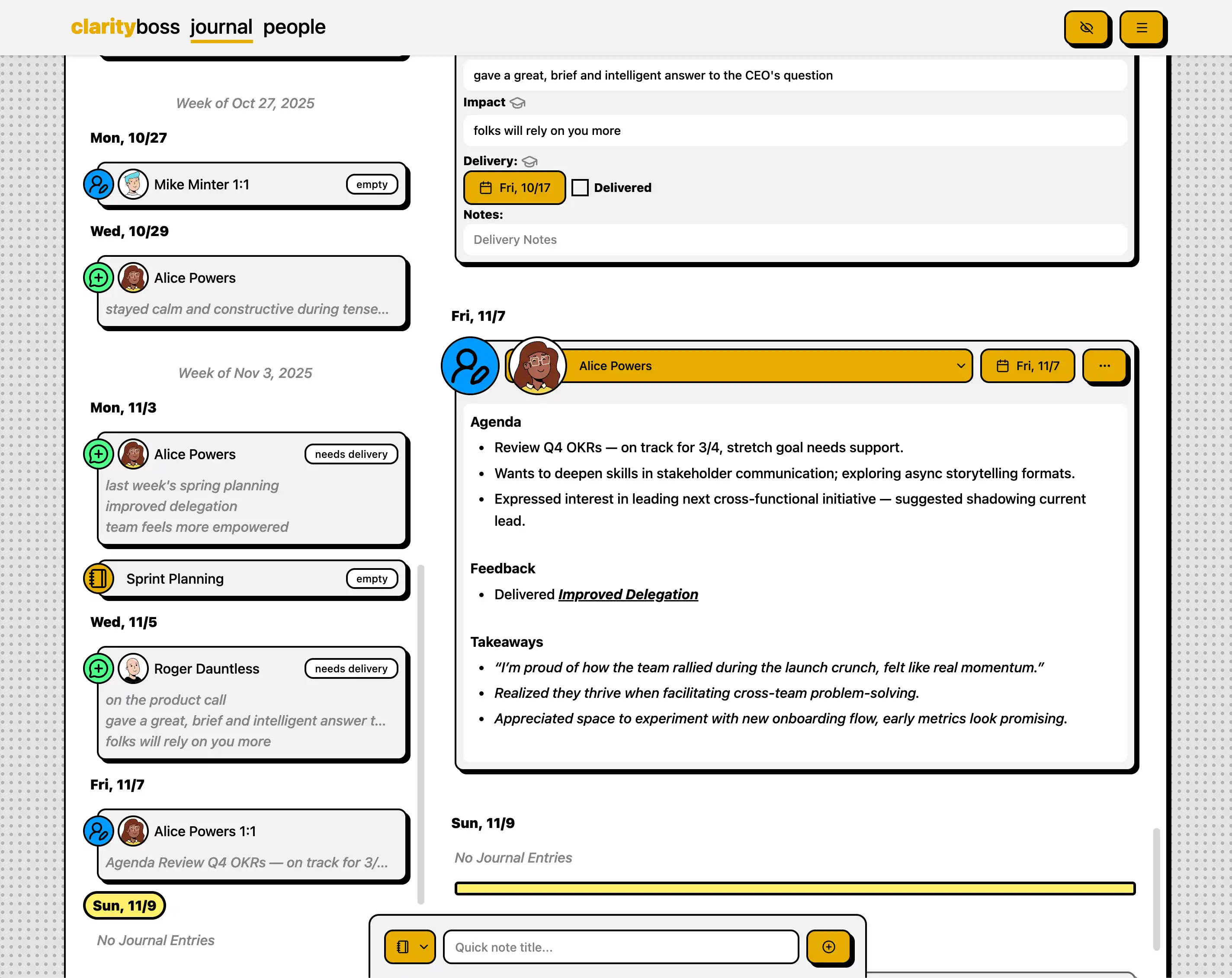 ClarityBoss journal view screenshot