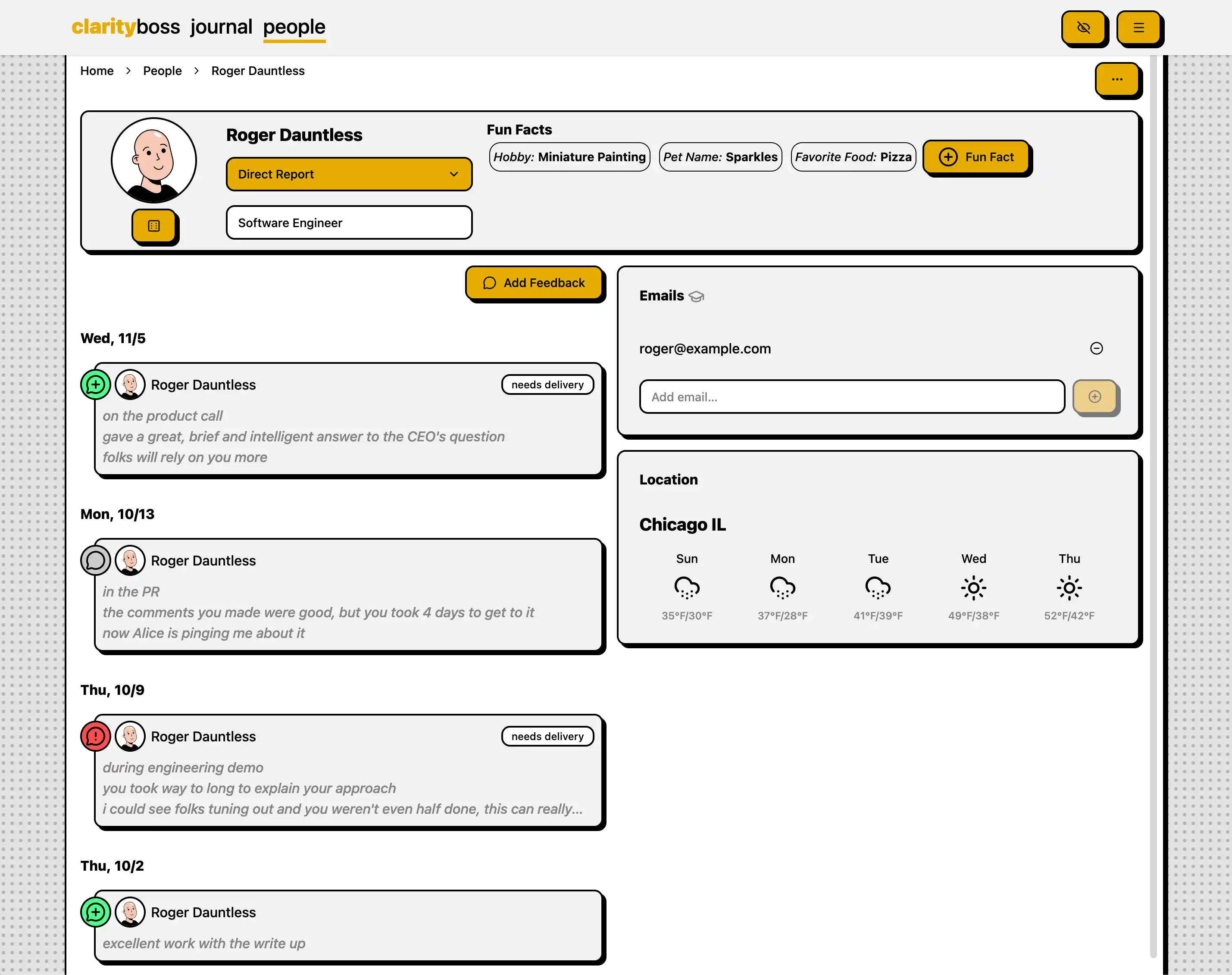 ClarityBoss Person view screenshot